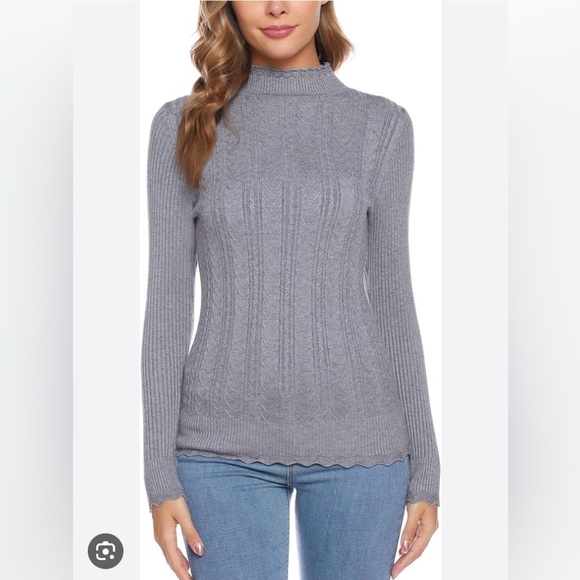 NWT iClosam Women's Long Sleeve Solid Mock Turtleneck Sweater ivory size large - Picture 2 of 5